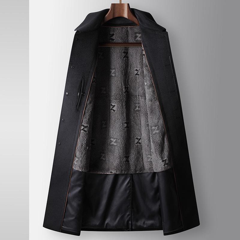 Men's Woolen Coat Autumn and Winter Knee Long Middle-aged Business Administrative Lapel Off Rabbit Hair Gall Jacket