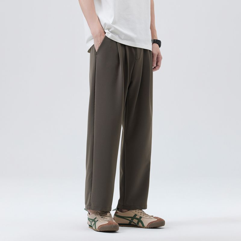 | Solid color simple and versatile loose straight nine-point pants men's wide-leg drape commuter knitted casual pants