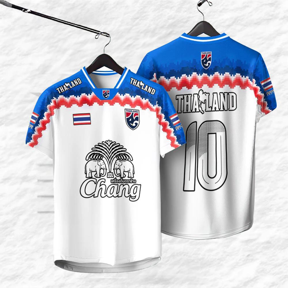 

ТАИЛАНД Футбол Футболка с V-образным вырезом Винтажная Национальная эмблема слона Карта Унисекс Мужчины Женщины ДЖЕРСИ БОЛЕЛЬЩИК Принт Быстросохнущая С коротким рукавом Униформа 5XL
