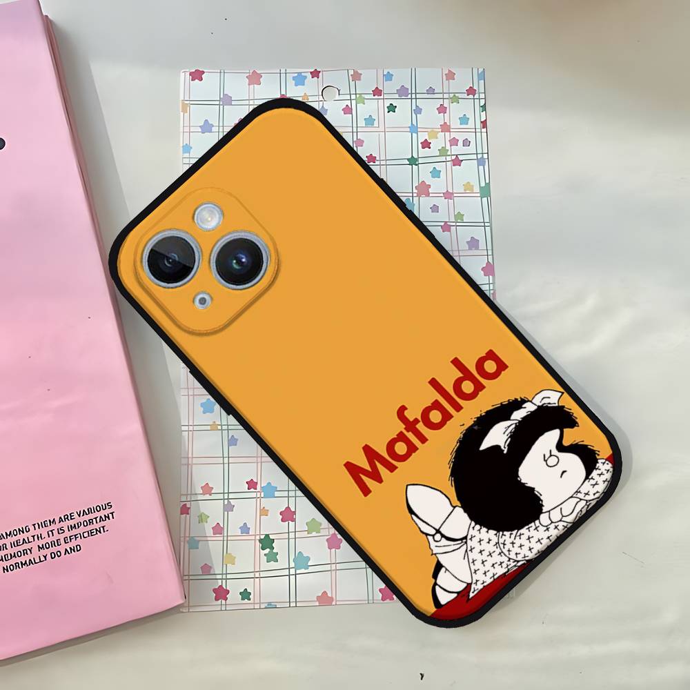 Cartoon Cute Mafalda Phone Case For IPhone 1716 15 14 13 Pro Max 11 12 Mini X Xs XR Black Silicone Cover