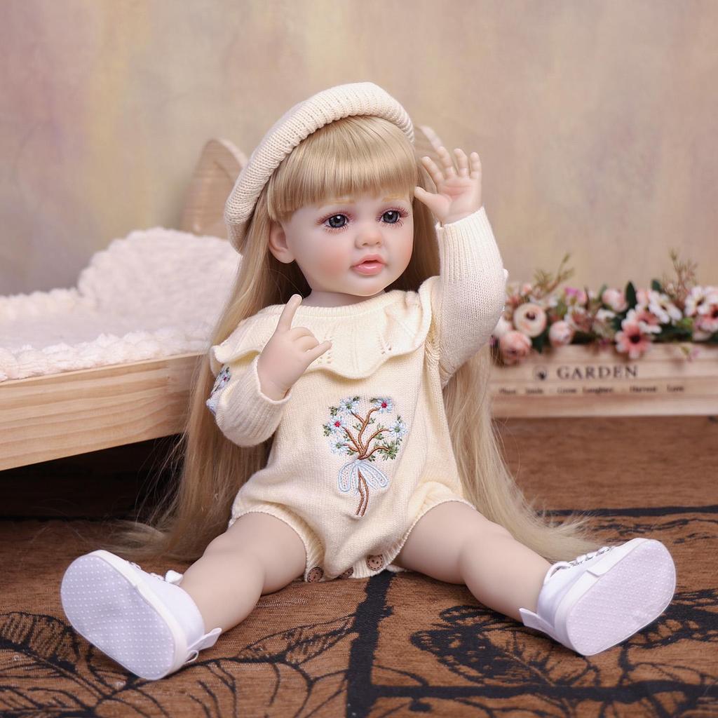 KEIUMI 55cm Reborn Girl Doll Full Silicone Vinyl Blonde Hair Newborn Baby Doll Toy Christmas Gifts Early Educational Playmate