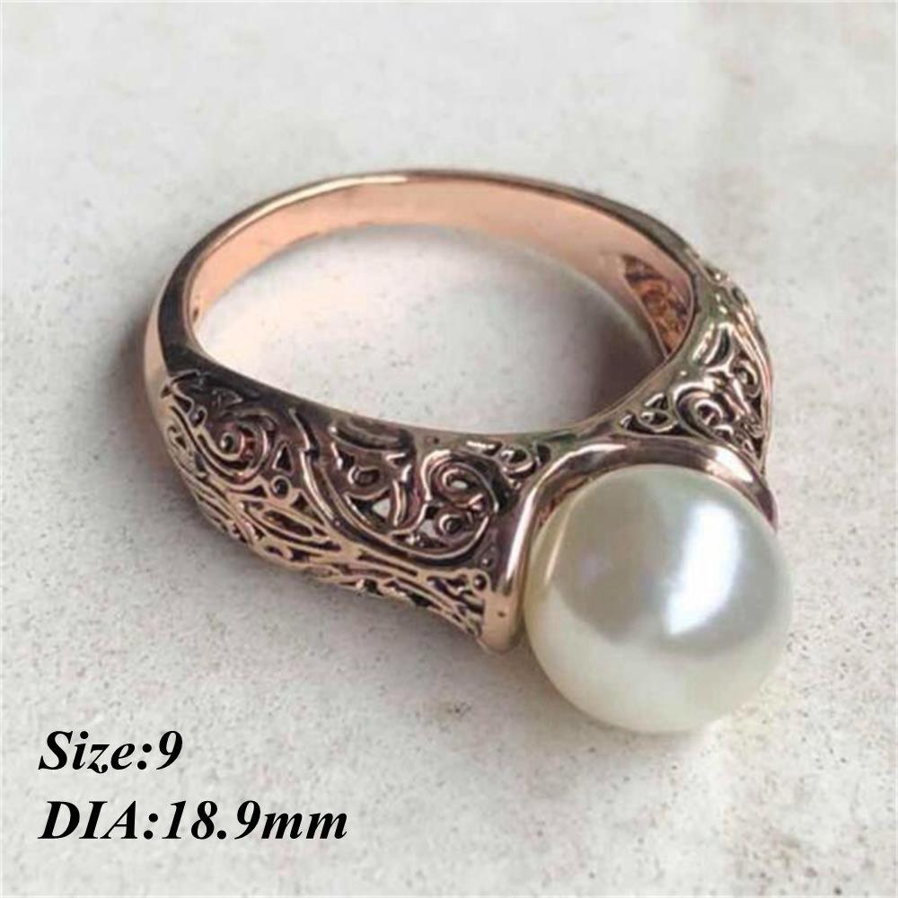 Charm Gift Vintage Wedding Jewelry 14K Yellow Gold Plated White Pearl Ring