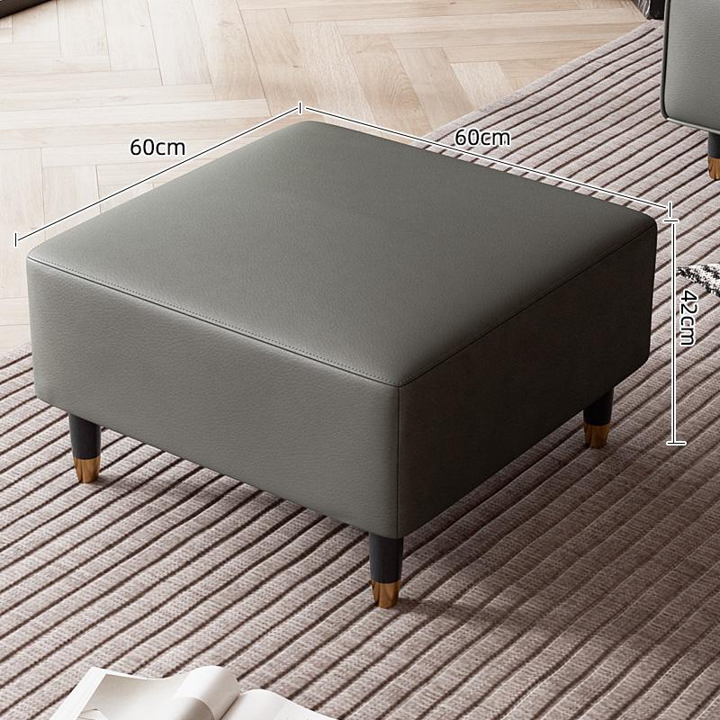 Faux Leather Ottoman Stool with Solid Wood Base, Modern Footrest for Living Room, Adjustable Padded Step Stool Shoe Bench