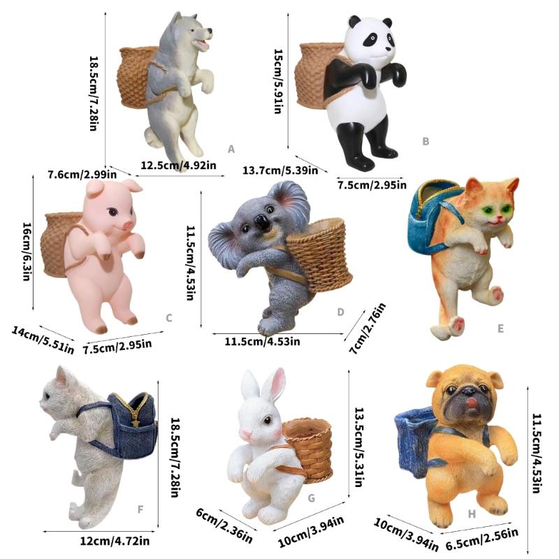 Resin Animal Statue Aquarium Accessories Fish Tanks Decorations Home Decors Hanging Cats Figurines with Storage Basket