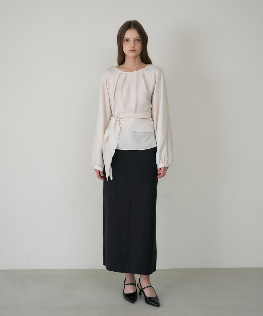 DEHEVE Wool Waist Drape Blouse [Cream]