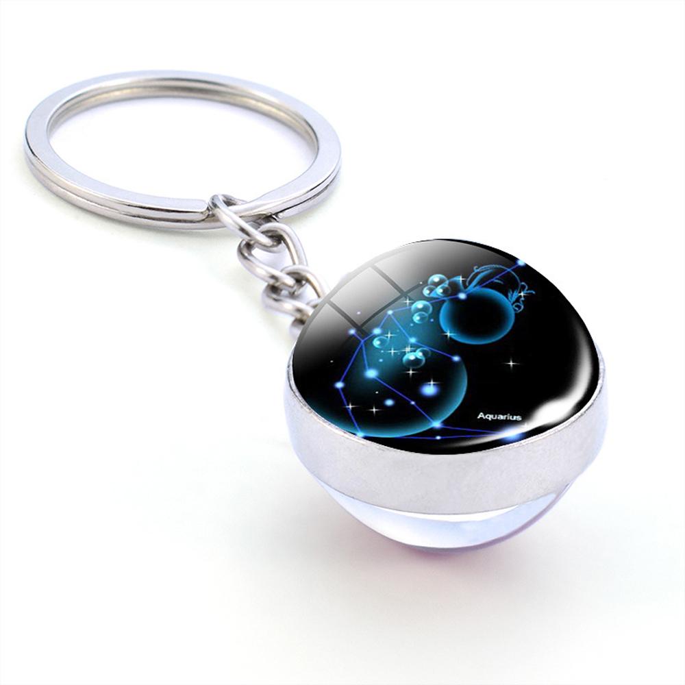 Holder Libra Scorpio Jewelry Leo Glass Ball 12 Constellation Zodiac Keychain Keychain Key Rings