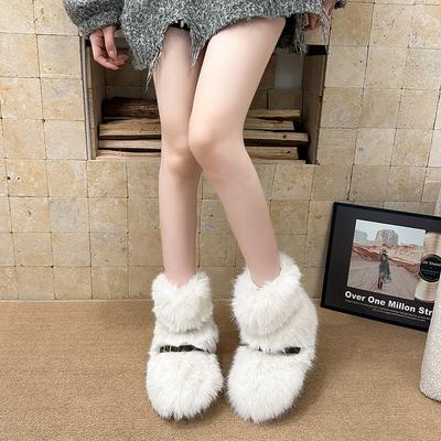 Women's Soft Elastic Thick Soles Winter Fur One Warm Anti-cold Padded Snow Boots Non-slip Wear Casual Sports Plush Cotton Boots