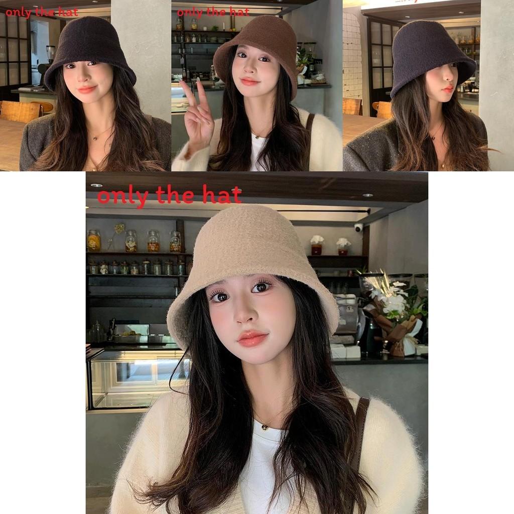 Solid Color Bucket Hat For Women Winter Korean Style Warm Sun Protection Cap For Casual Fashion