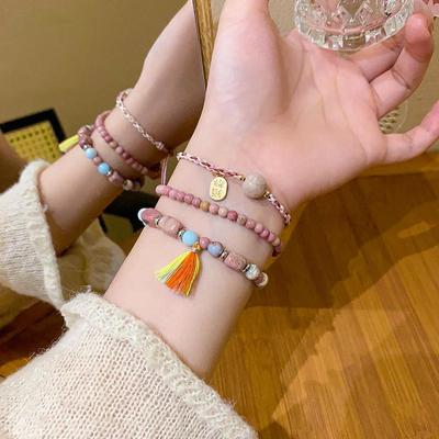 Chinese Style Strawberry Chalcedony Beaded Bracelet for Women - Girlfriend Gift Hand Jewelry