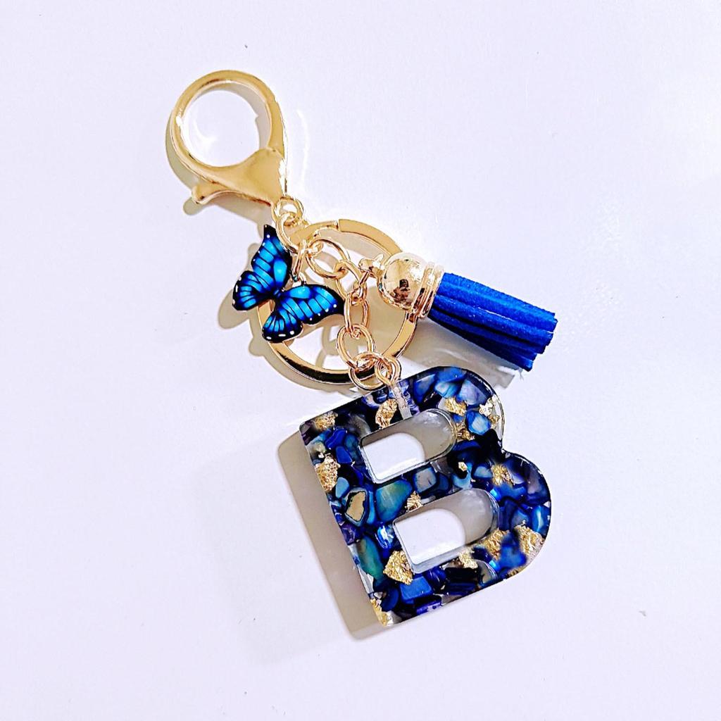 Sapphire Blue Butterfly Tassel Keychain Pendant