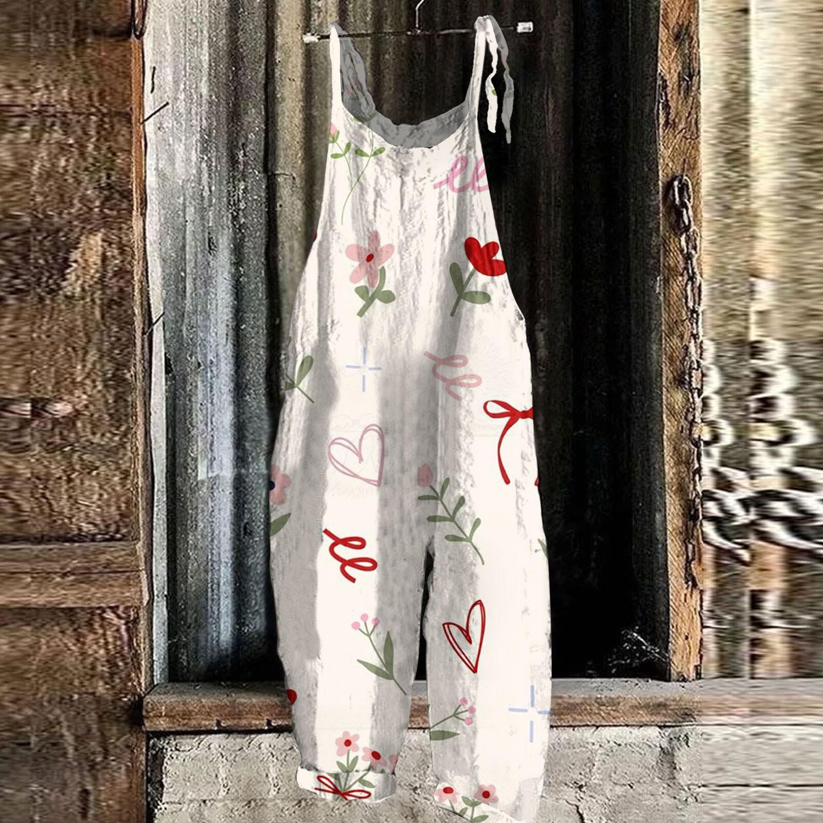 

Женский комбинезон с принтом бантов, свободные повседневные брюки из хлопка и льна сзади в винтажном стиле XXXL бежевый