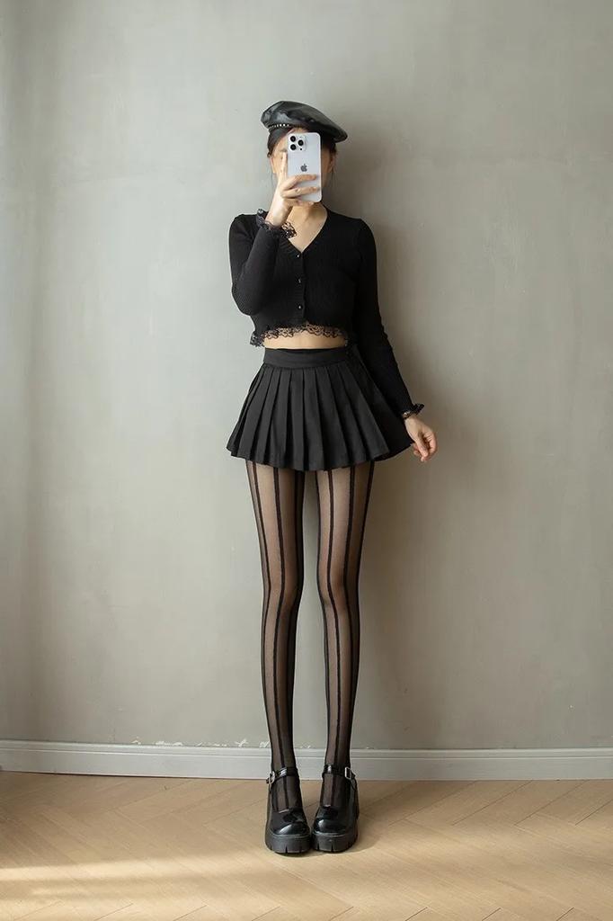 Striped Jacquard Tights, Stylish Ultra-thin Slimming Pantyhose, Women's Stockings & Hosiery