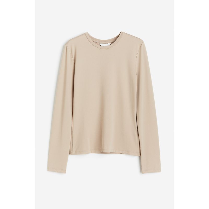 

HM Women s T-shirt Autumn Elastic Underwear Crew Neck Soft Comfort and Casual Jersey Tops 1191700 Beige 155/80A(XS)