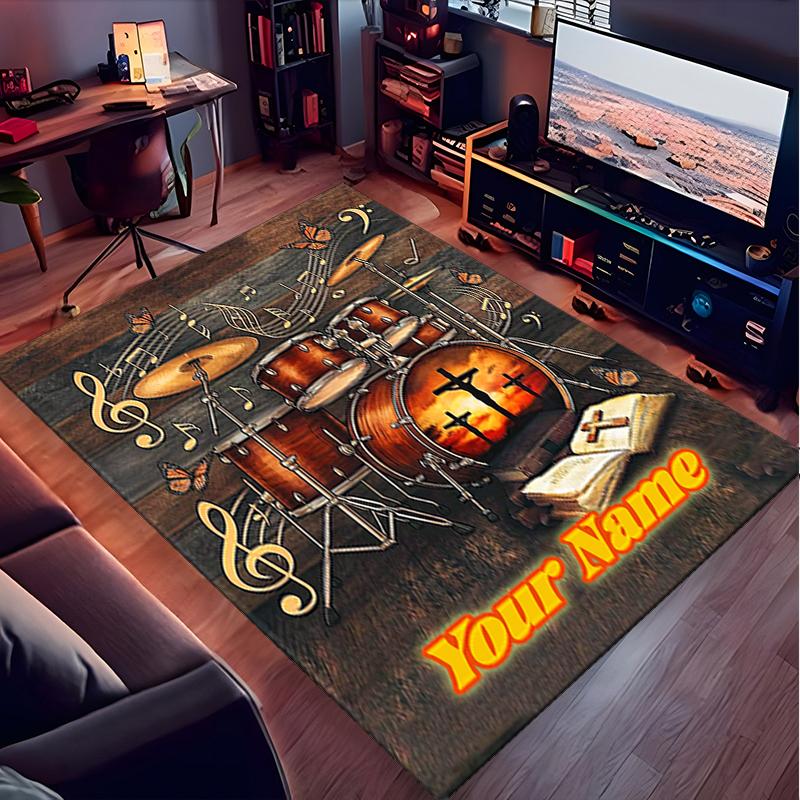 1PC Custom Name Music Faith Fusion Theme Floor Mat Ideal for Living Room, Game Rooms, Office, Bedroom,Floor Mat Playful Design