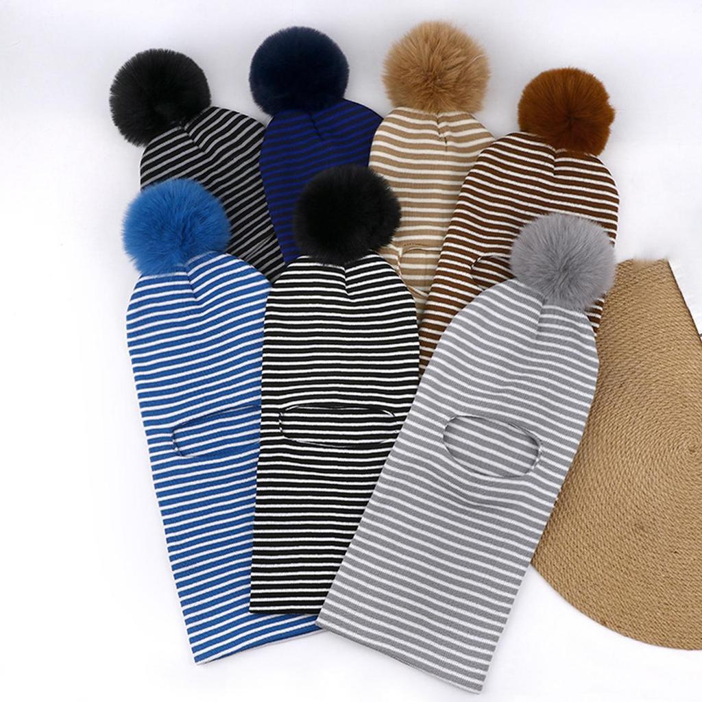 Fashion Striped Baby Beanies Hat Winter Warm Face Cover Knit Neck Protection Pullover Cap Toddler Kids Windproof Balaclava Hat