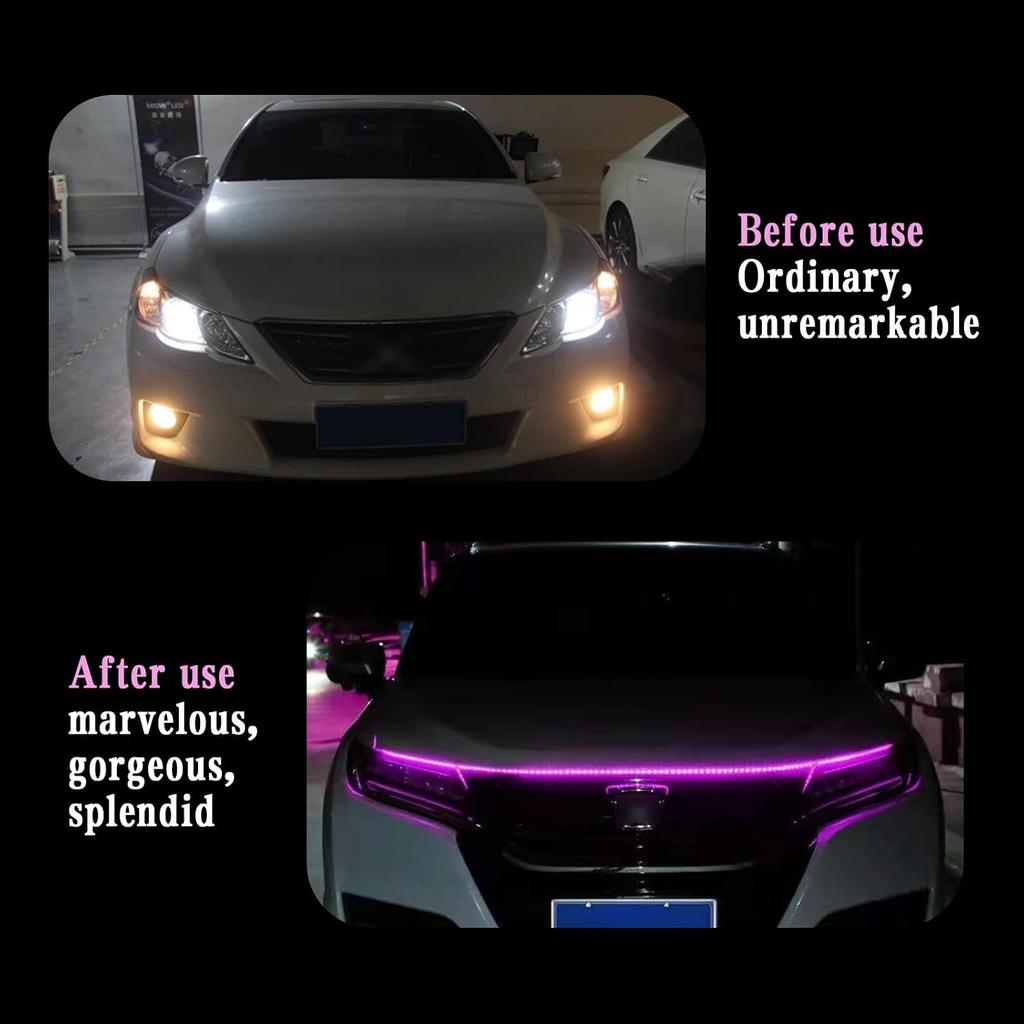 1 PC Car Hood LED Strip Lights, 59In Long 12V Led Vibe Light, Waterproof Safe Light Guide Strip with Tape, Universal for Car Truck SUV Interior &