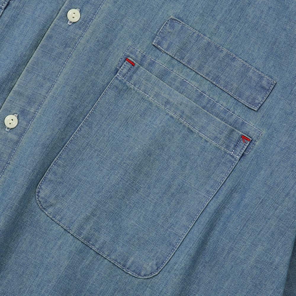 COLUMBIA UNIVERSITY Sl-Label Big Pocket Denim S/S Shirts Light Denim