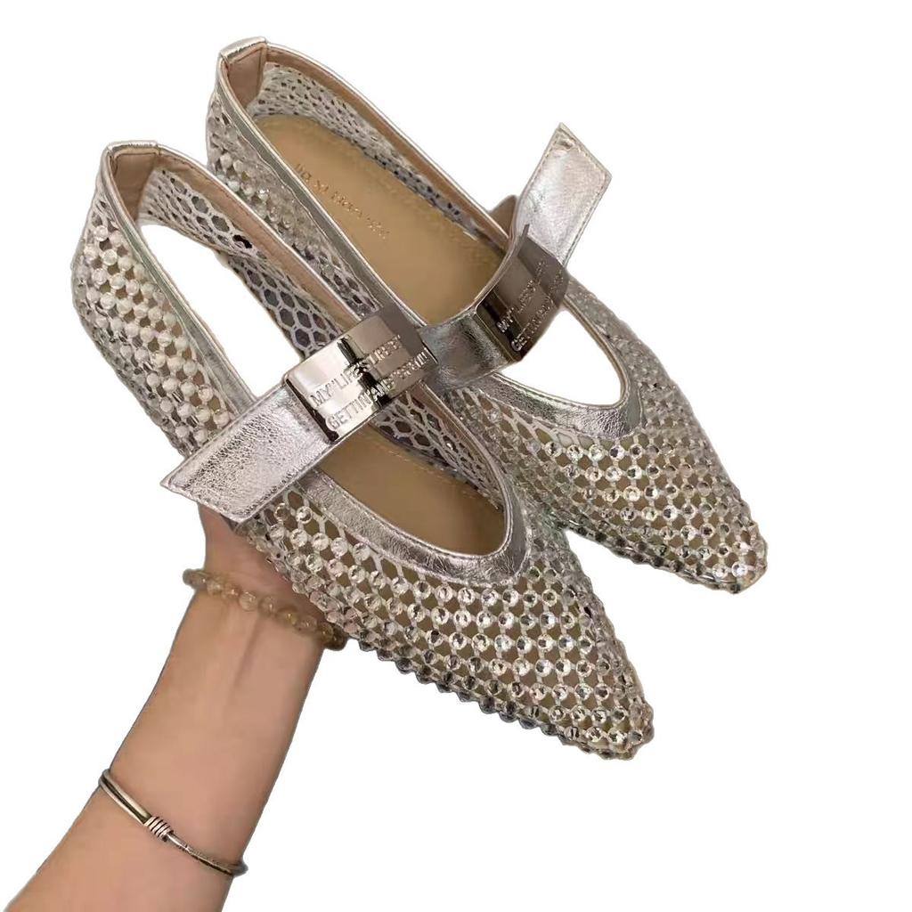 2025 new French retro pointed rhinestone bag head half slippers women wear fashion muller non-slip cool slippers