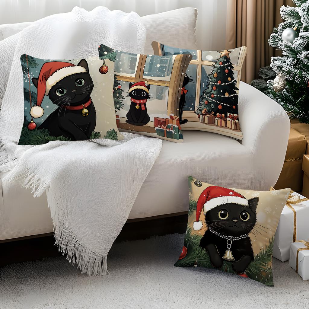 Christmas Cat Pillowcase Bedroom Sofa Cushion Cover 100% Polyester Living Room Soft Cushion Pillowcase Home Decor