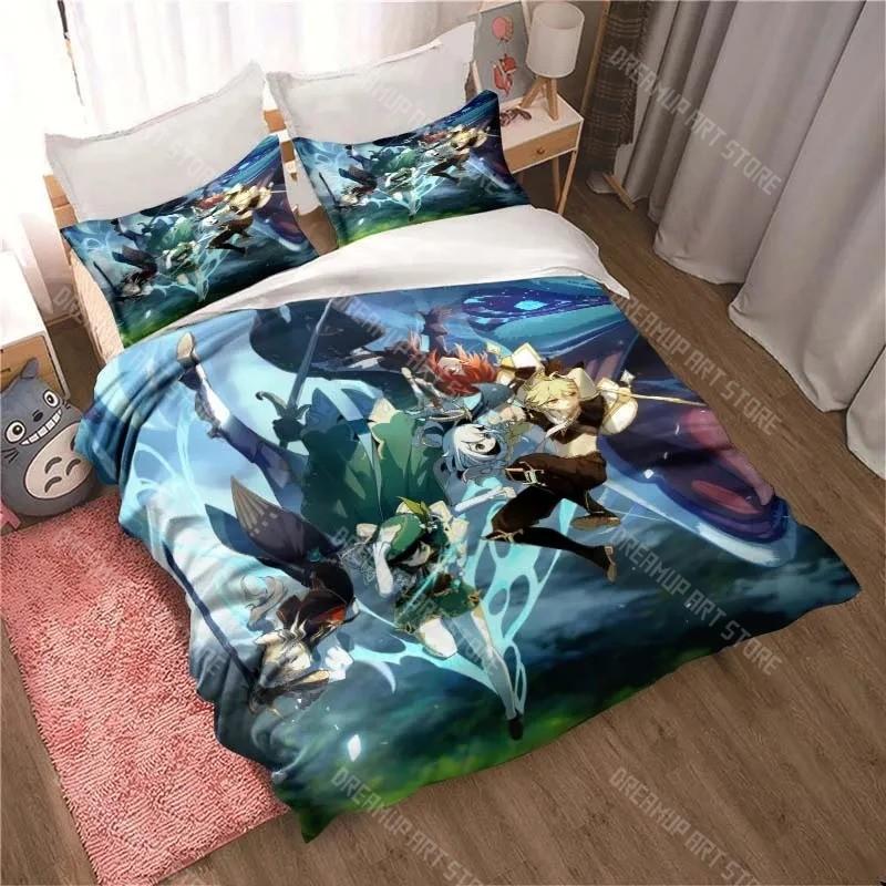 3D Genshin Impact Game Anime Quilt Cover Bed Quilt Cover Double King Bed Quilt Cover Home Textiles Boys Adults