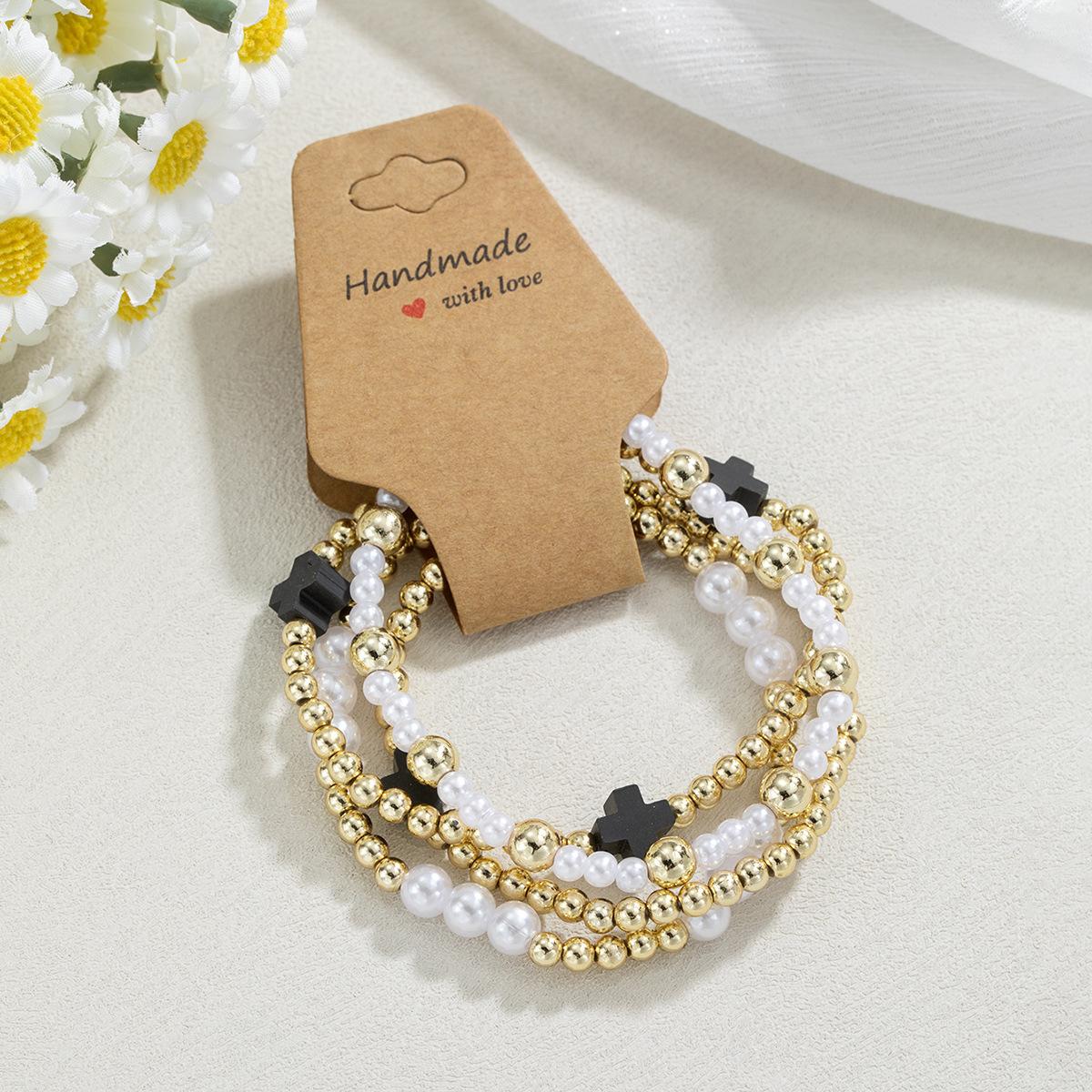 Pearl Beaded Chains Colorful Resin Cross Bracelets for Women Girls Hand Jewelry Braclets Jewelry Sets чёрный
