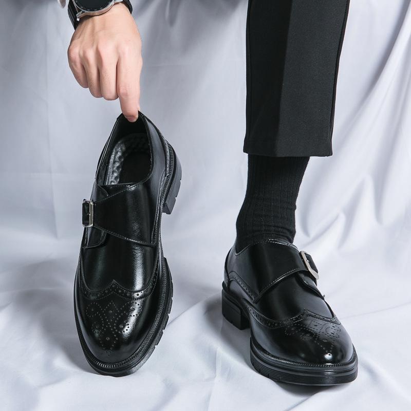 Men's British Pointed Toe Height-Increasing Leather Shoes for Business, Weddings, and Nightclubs