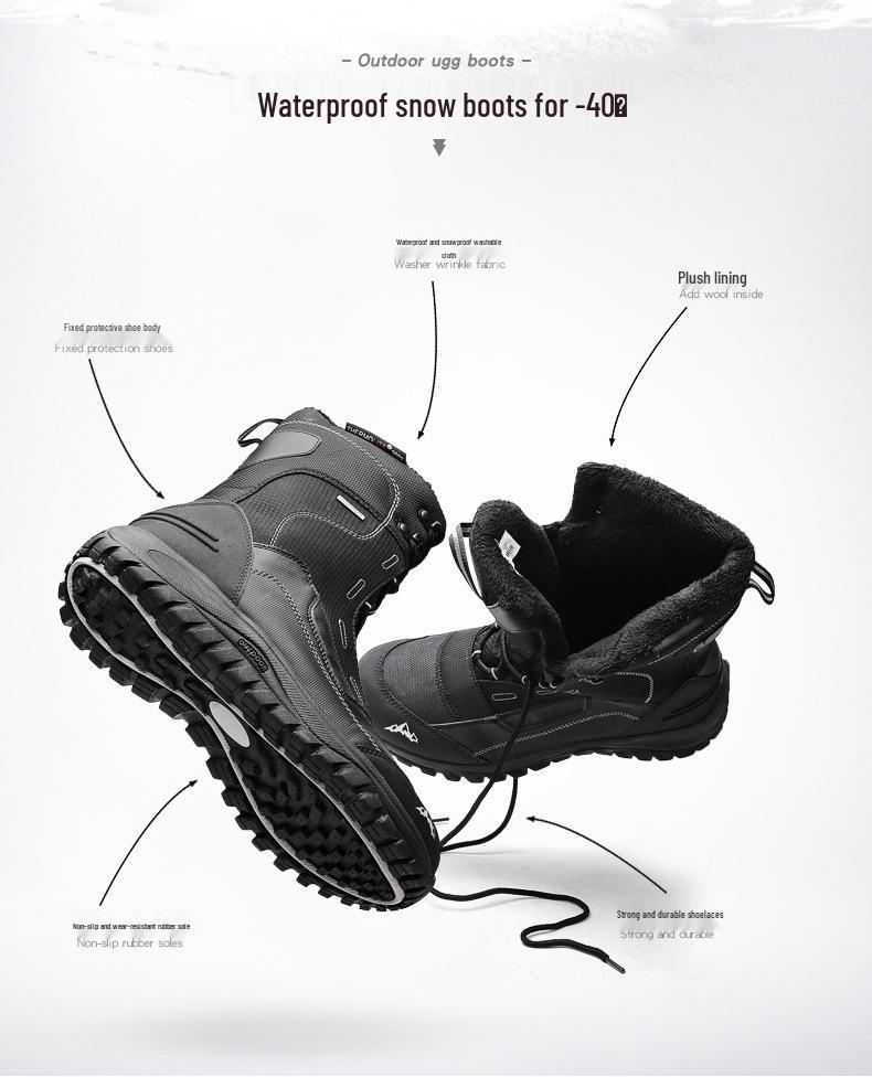 Férfi Szuper Meleg Vízálló Hócsizma: -40°C Hidegálló, Csúszásmentes, Vastag Bársony Szigetelt Téli Cipő