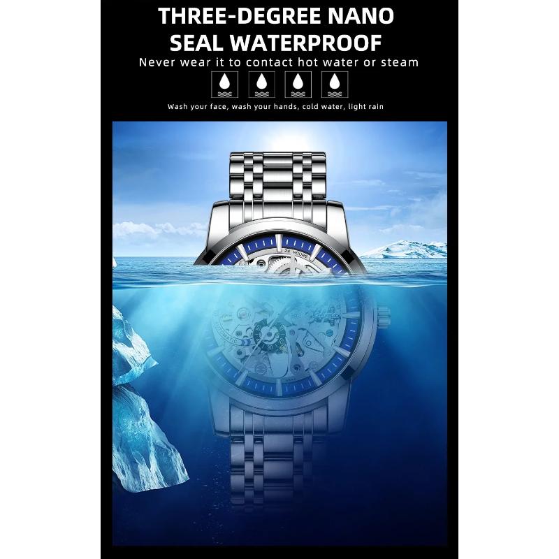 Chenxi Men's Automatic Mechanical Watches Business Waterproof Luminous Watch Men Stainless Steel Skeleton Wristwatch