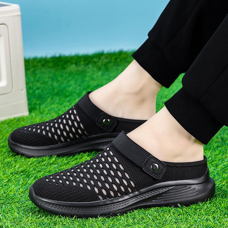 

2025 summer new parents outdoor bag head slippers elderly pedal mesh breathable half drag outdoor two shoes 45