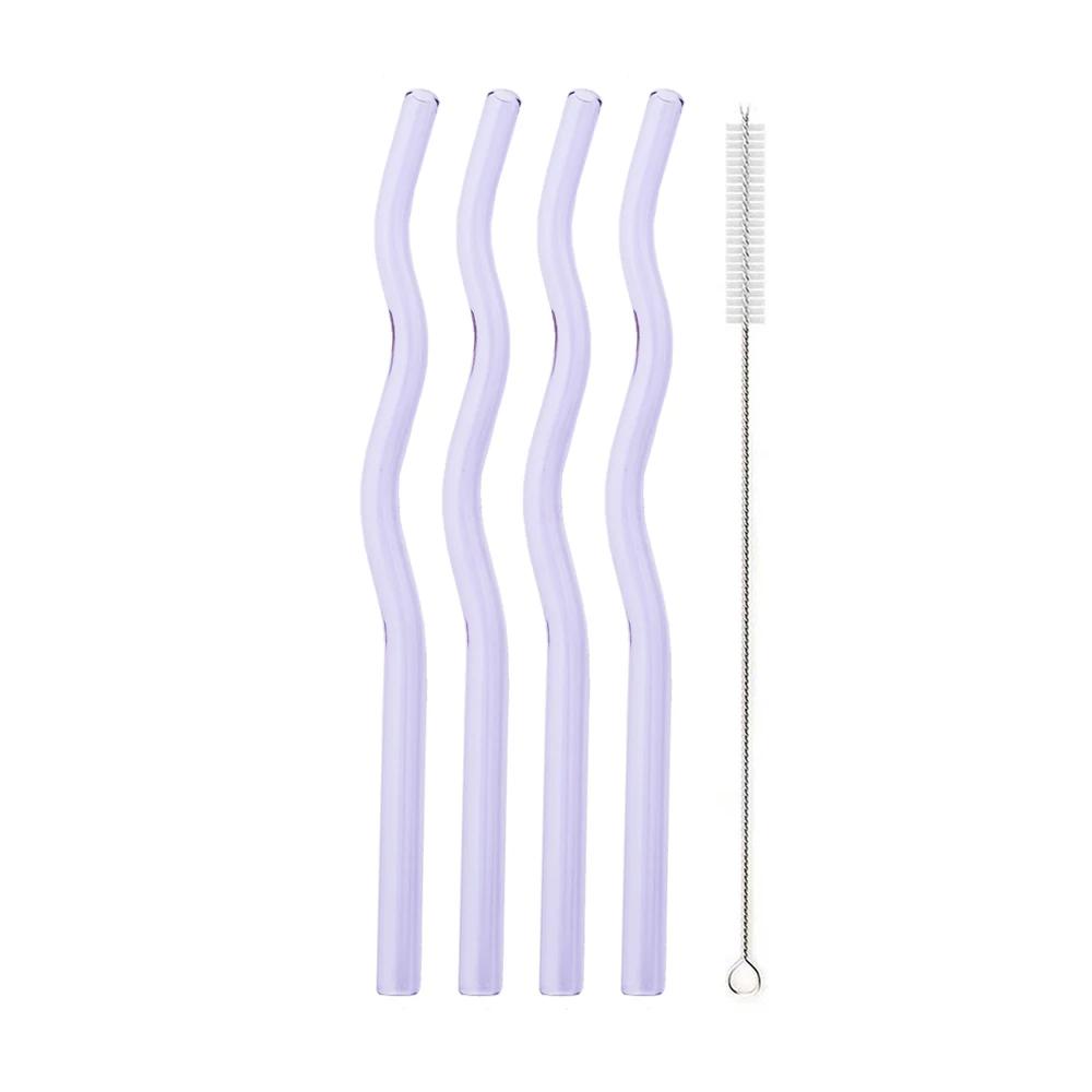 5Pcs/Set Glass Straws Wavy Reusable Drinking Straws Colorful Eco-friendly Straws for Drinks Coffee Milk Tea Straw Barware