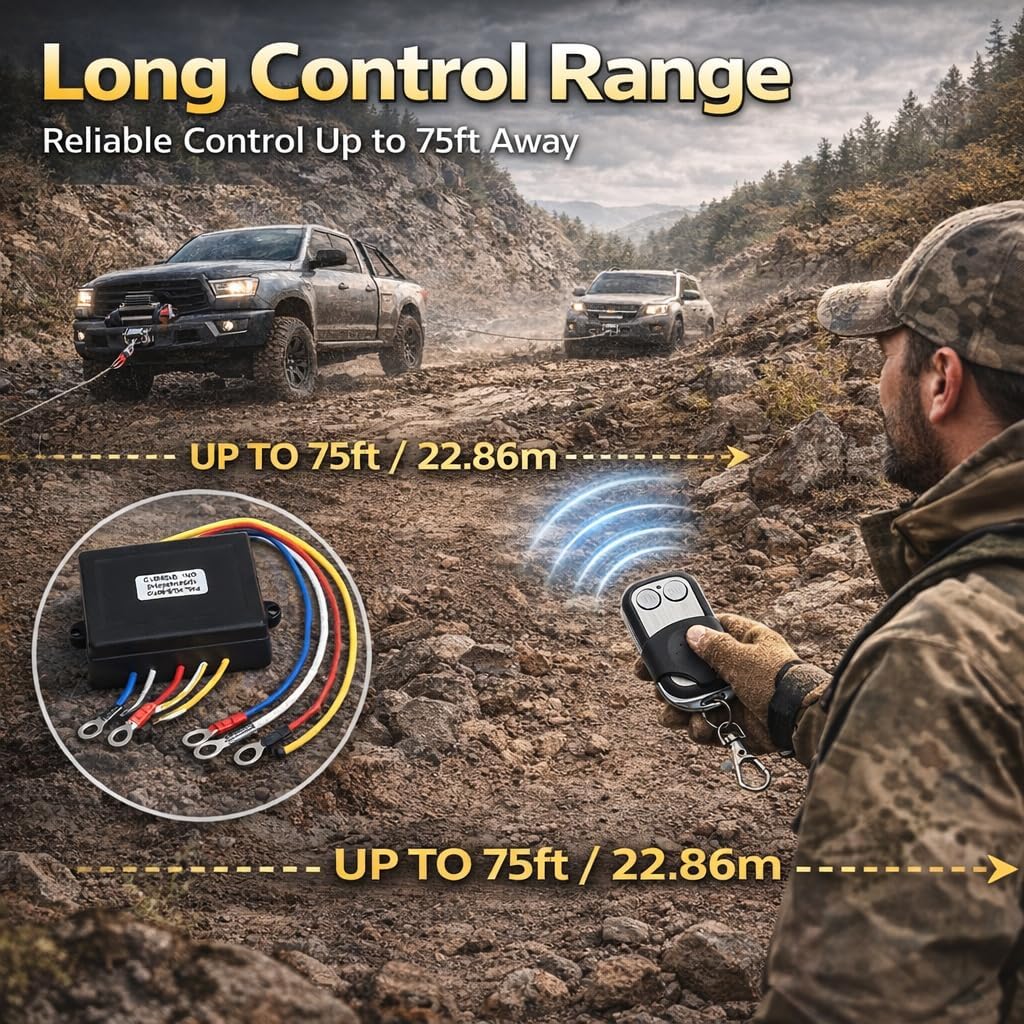 KIMISS Wireless Winch Remote Control Kit, 12V 24V Universal Winch Wireless Remote Control Switch Receiver Kit for Truck ATV SUV