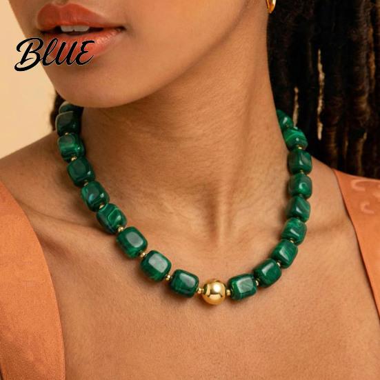 Multicolor Resin Bead Necklace Chunky Beaded Square Beads Bohemian Minimalist