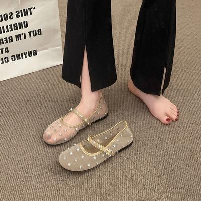 New Popular Women's Flat Shoes Mesh-edge Upper Rhinestones Soft Soles Shoes Women Dress Breathable Fairy Style Zapatos De Mujer