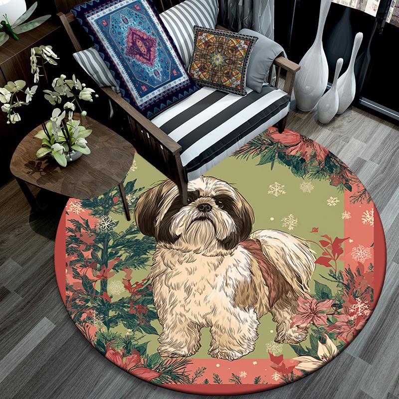 Christmas Dog Pattern Round rug,Carpet Rug for Living Room Bedroom Playroom ,Non-slip Floor Mat,Holiday Gifts and Birthday Gifts.