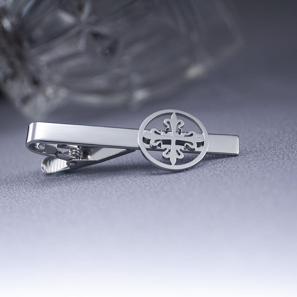 

Мужской высококачественный ретро зажим для галстука из нержавеющей стали с ирисом и крестом для свадеб серебряный