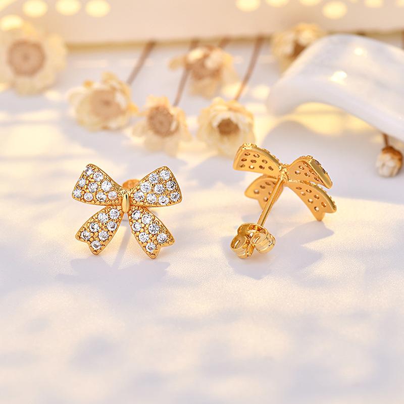 925 Sterling Silver Jewelry Luxury Crystal Bowknot Butterfly Stud Earrings for Women Wedding Party Jewelry for Girls Friend Gift