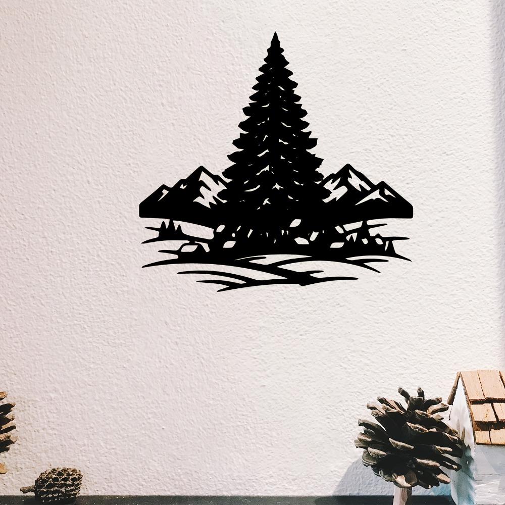 Pine Tree Mountain Metal Wall Art Weather Resistant Sculpture Christmas New Year Gift Nature Lovers Living Room Garden Fence Decor 1pc