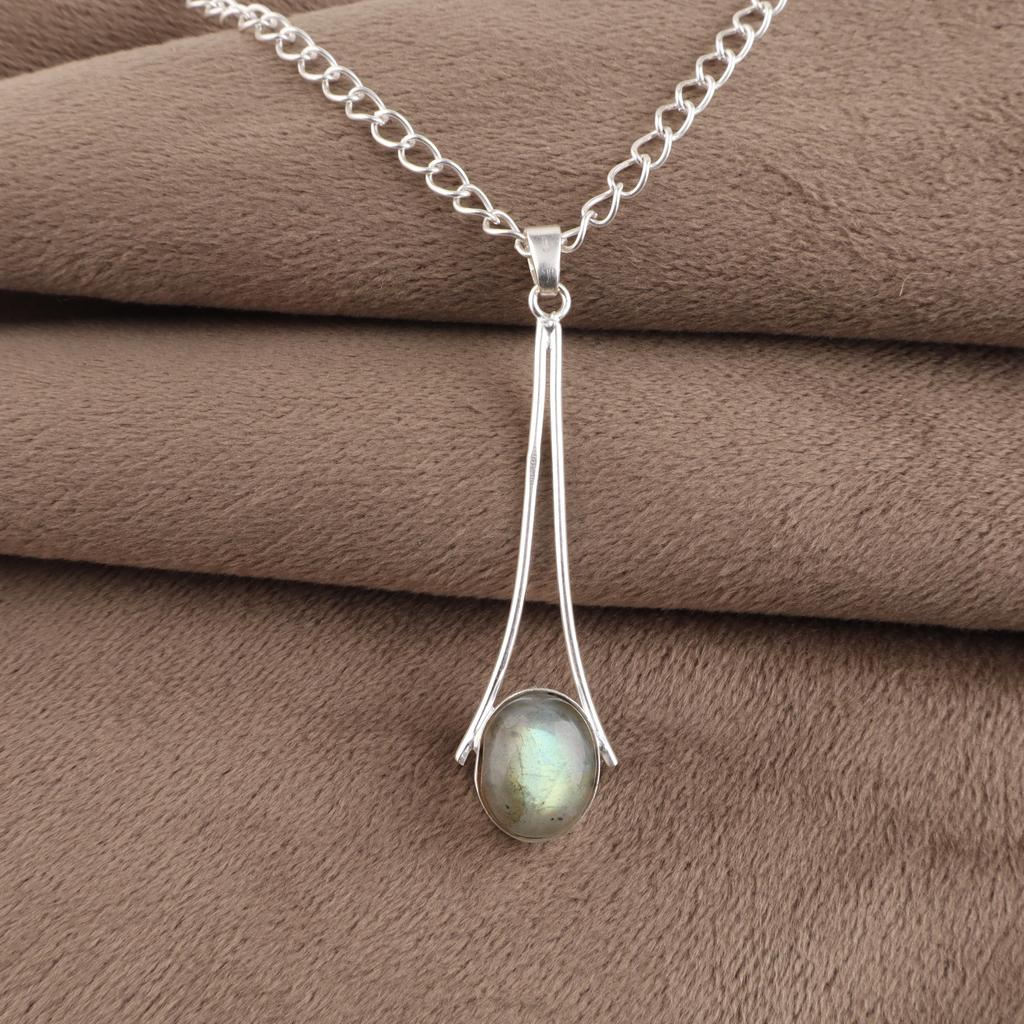Natural Labradorite Gemstone 925 Sterling Silver Handmade Jewelry Designer Long Pendant 1.79" PP-69-34