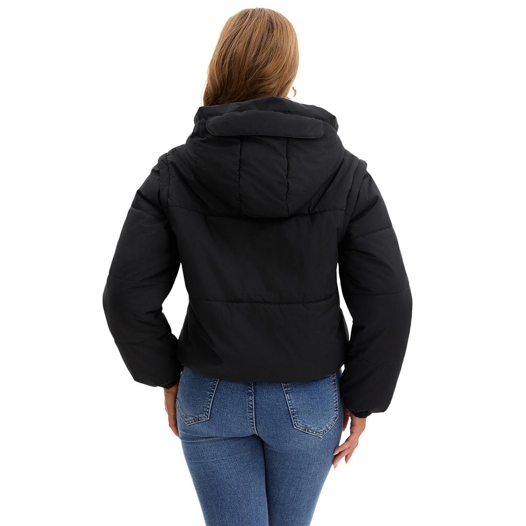 Chaquetas Acolchadas de Mujer Mangas Desmontables Convertibles en Chaleco Abrigo Corto Engrosado Ropa Exterior de Moda Conjunto Cálido de Invierno