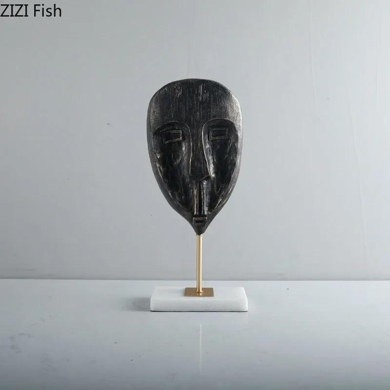Abstract Human Face Resin Crafts Ornaments Desk Decoration Black Character Mask Statue Creative Artwork Room Aesthetics Decor