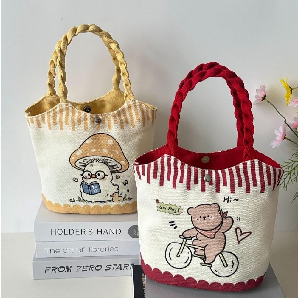 Cute Cartoon Prints Tote Bag Canvas Large Capacity Lunch Bag Colorful Storage Bag