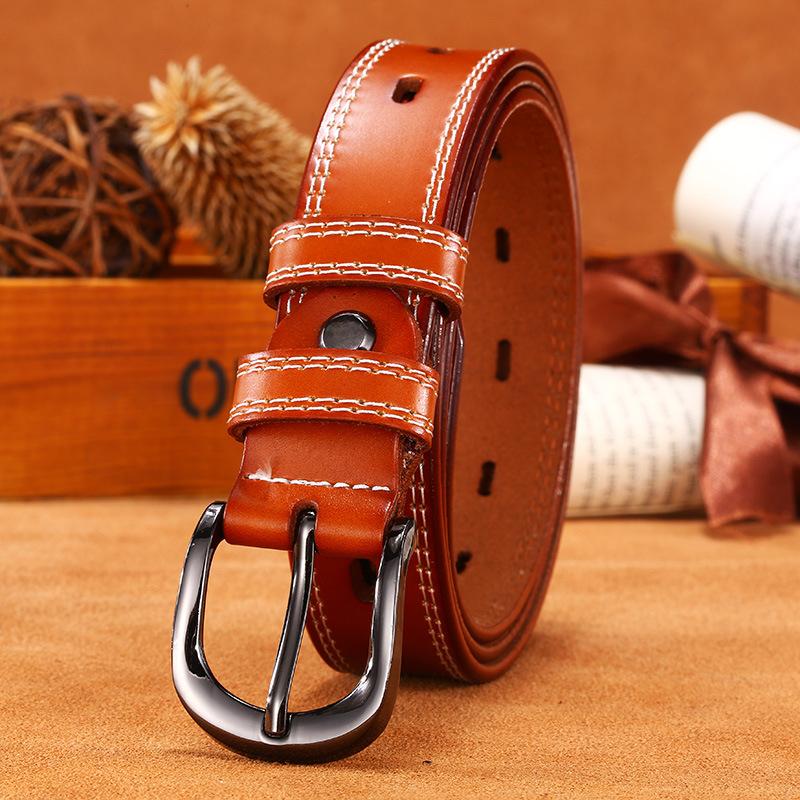 Retro Jeans With Women'S Casual Pin Buckle Cowhide Belt With Body Porous Belt