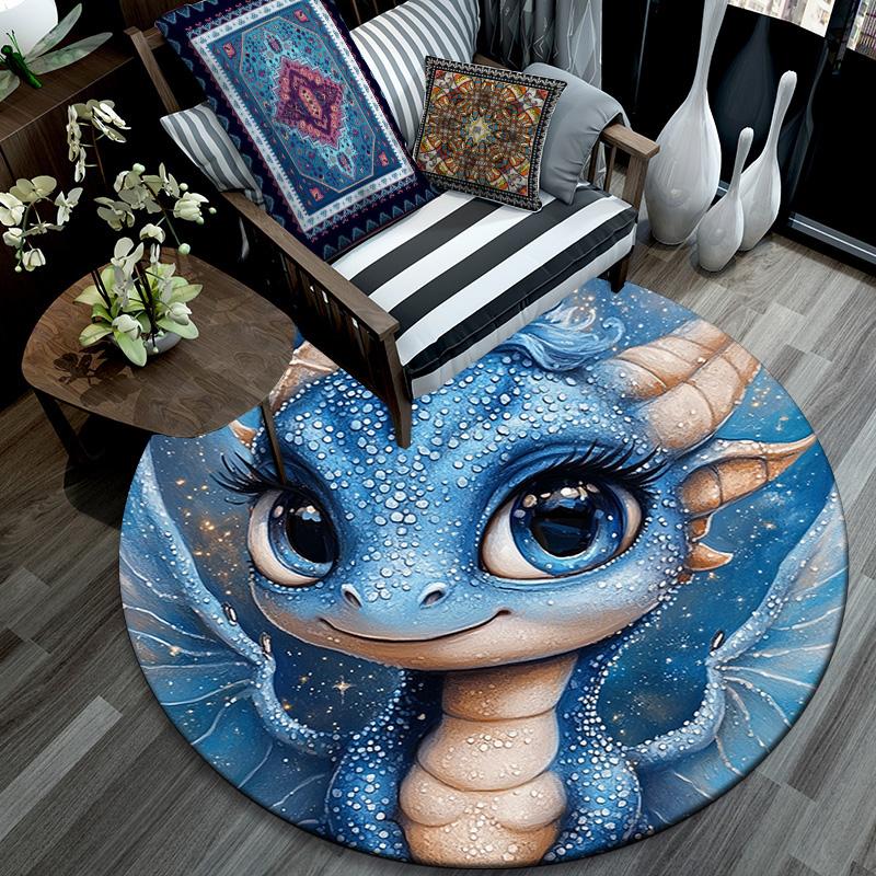Blue Dragon Round Area Rug,Carpet Rug for Living Room Bedroom Sofa Playroom Decor,Non-slip Floor Mat