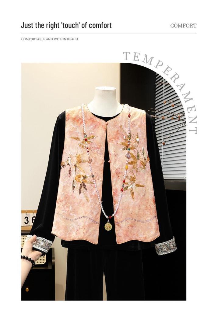 Chinese Style Embroidered Women's Tang Suit Vest with Frog Buttons