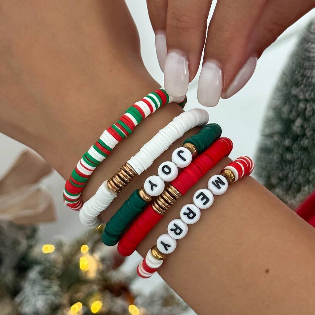 SHIXIN Cute Christmas Series Tree Snowflake Snowman Pendant Bracelet Set Women Adjustable Crystal Bead Chain Rope Chain Bracelet
