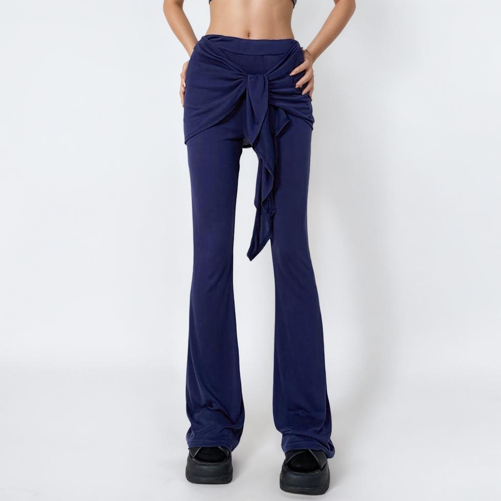 Women's Sexy Solid Colour Micro False Two Piece Lace Up Designer Casual Pants