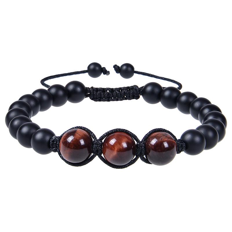 Handmade Black Matte Stone Bracelet with 12MM Tiger Eye for Couples