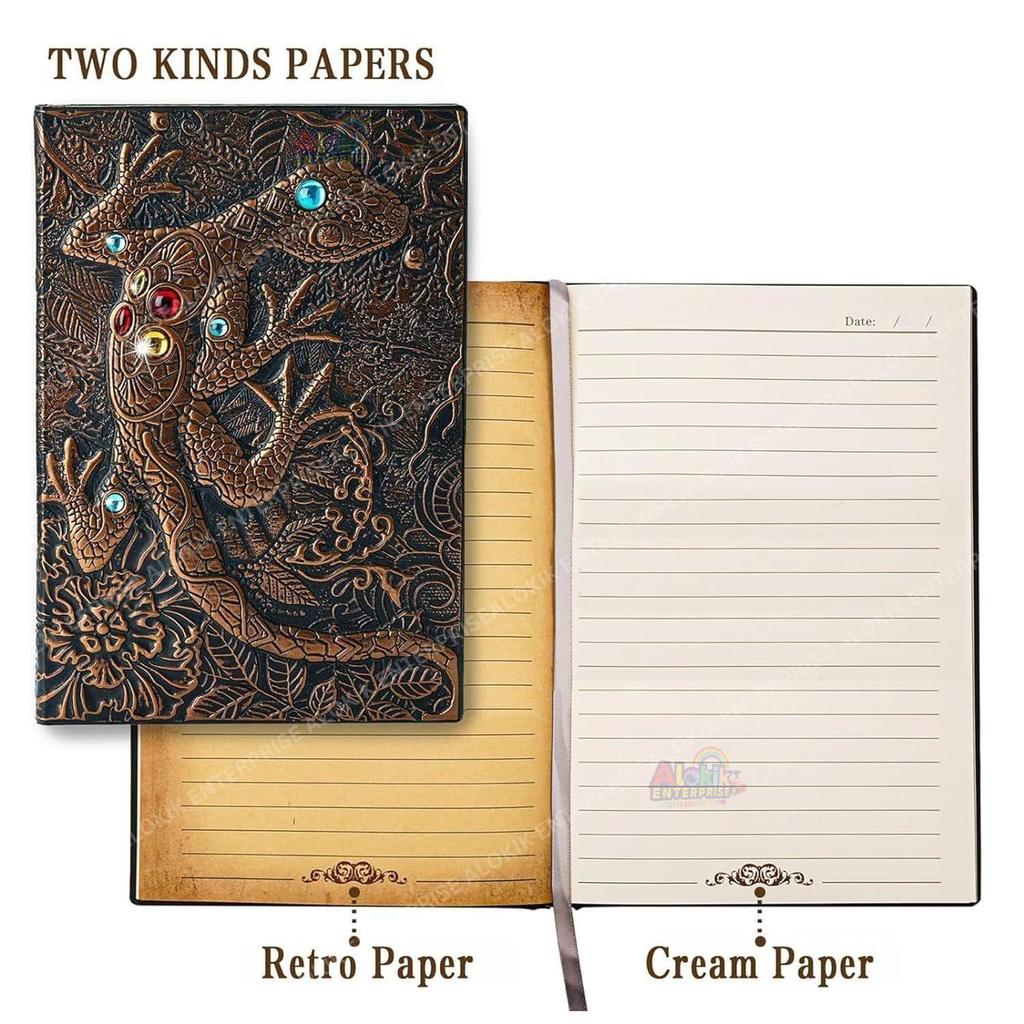 Superaura 3D Lizard DND Vintage Leather Journal Writing Notebook with 200 Pages A5 Journal Diary,Antique Handmade Leather Diary