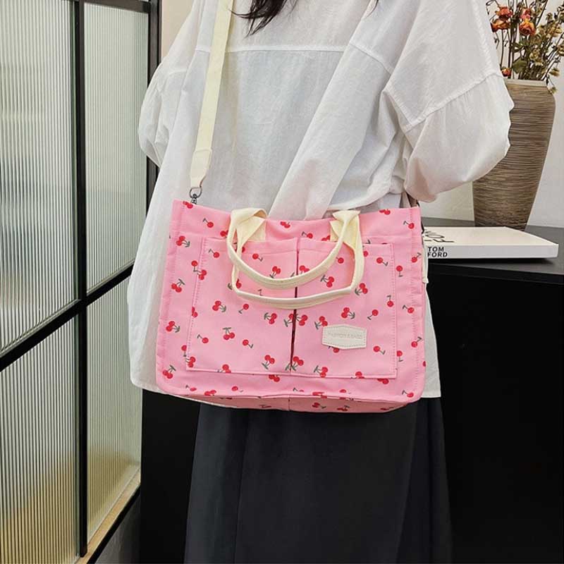 Damen Tragetaschen Verstellbarer Riemen Clutch Kirschmuster Handtaschen Große Kapazität Shopper Pendeltasche Tragetasche Handtasche Bolsos De Mujer