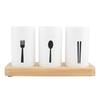 Oak Wooden Base Chopsticks Holder Cutlery Storage Box Drain Rack Knife   with Three Compartments, Stable   Design for Kitchen Draining an
